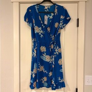 Roxy Blue Floral Wrap Dress | NWT | Size M | Summer Beach Cottagecore